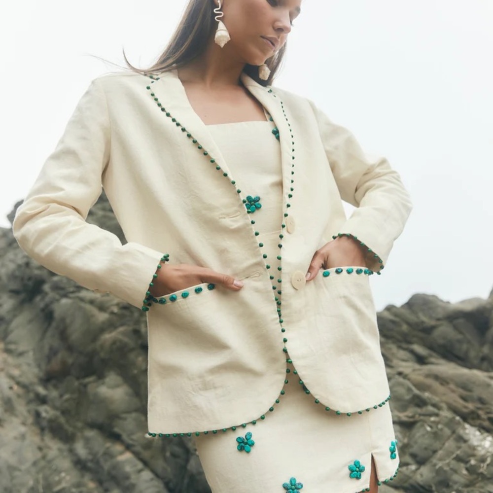 EDDY Amber Blazer in Ivory and Turquoise